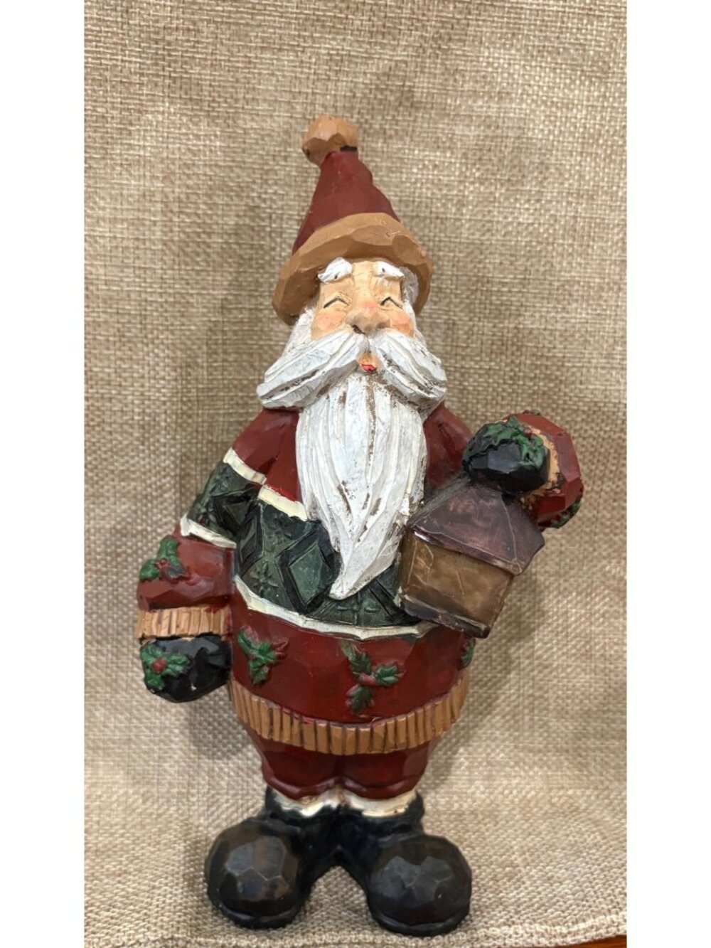 Resin Santa Claus Figure Figurine Rustic Lantern Christmas Decoration Decor 8.5"